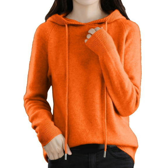 RMGVDSD Women's Soft Hooded Pullover Sweater Fashion Knitted Long Sleeve Sweaters For Women Solid Color Soft Pullover Hoodie Knitwear /Orange