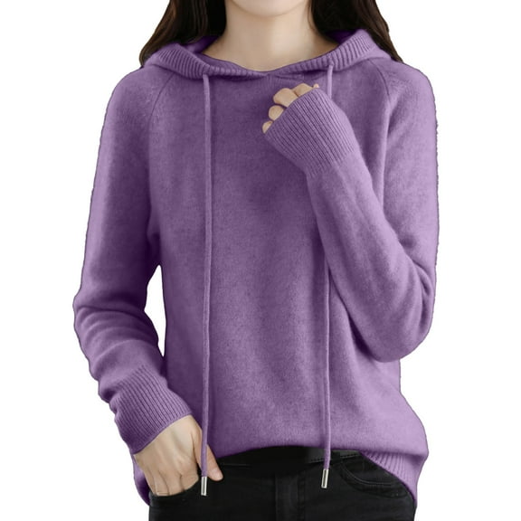 RMGVDSD Women's Soft Hooded Pullover Sweater Fashion Knitted Long Sleeve Sweaters For Women Solid Color Sweater Fall Fashion Clothes /Purple