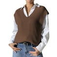 thumbnail image 1 of RMGVDSD Women's Solid Color Sweater Vest Loose V Neck Cute Sleeveless Knitted Casual Pullover Tops Outerwear Soft Sweater Fashion Outfit /Brown, 1 of 7