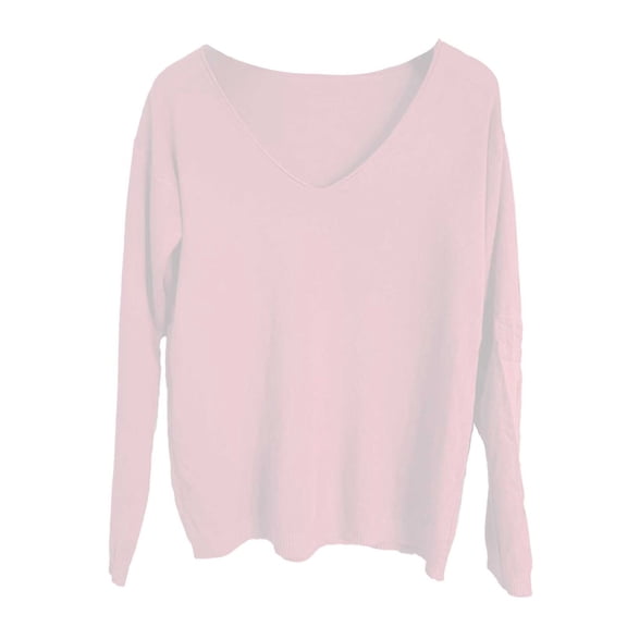 RMGVDSD Women's Spring/Autumn V Neck Knit Sweater Loose Fit Versatile Layering Tops Long Sleeve Sweater Solid Color Fall Sweater Pullover Shirts /Pink