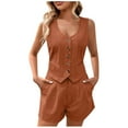 thumbnail image 1 of RMGVDSD Women's Summer 2 Piece Outfits Solid Color V Neck Sleeveless Button Down Vest Pockets Shorts Sets Summer Outfits Travel Tracksuit, 1 of 9