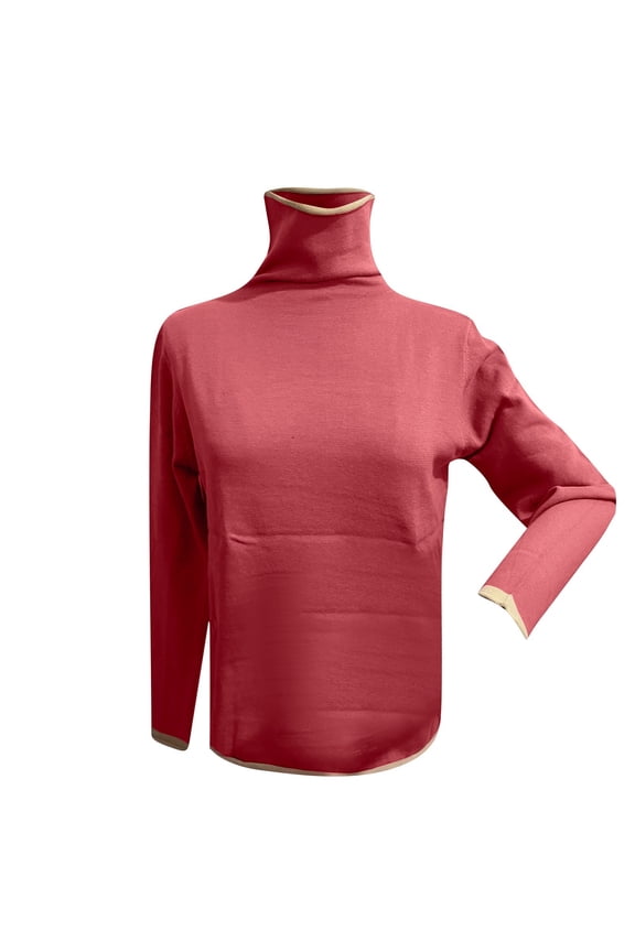 Women's Sweater Turtleneck Knitted Pullover Loose Color Block Top Bottoming Shirt Long Sleeve Sweater Trendy Casual Knitted Tops /Orange