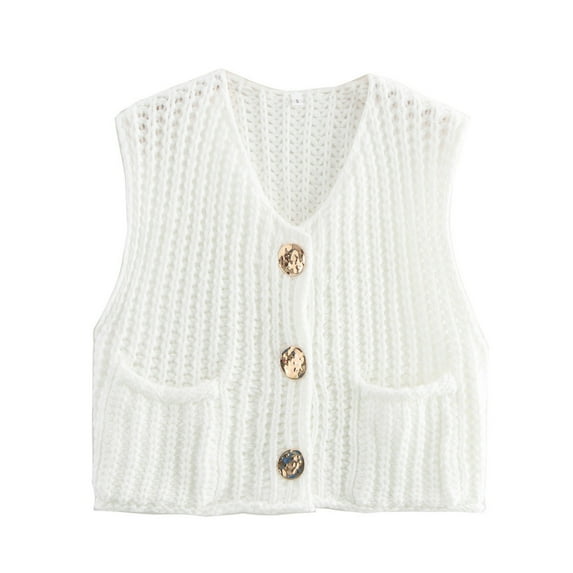 RMGVDSD Women's Sweater Vest Cardigan Comfortable Casual Knitwear For Winter Fashion Sweater Tops Sleeveless Vests Solid Color Fashion Basic Sweater Tops /White