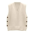 thumbnail image 1 of RMGVDSD Women's Sweater Vest Fall Winter Solid Color Sleeveless Button Sweater Vest Jacket Fall Classic Soft Sweaters /Beige, 1 of 3