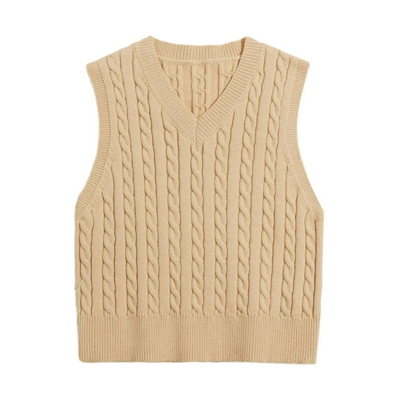 RMGVDSD Women's Sweater Vest V Neck Kint Vests Solid Color Classic Sleeveless Pullover Sweaters Tops Casual Basic Sweater Clothes /Khaki