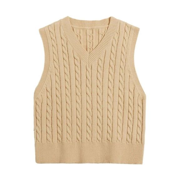 RMGVDSD Women's Sweater Vest V Neck Kint Vests Solid Color Classic Sleeveless Pullover Sweaters Tops Classic Casual Fall Sweaters /Khaki
