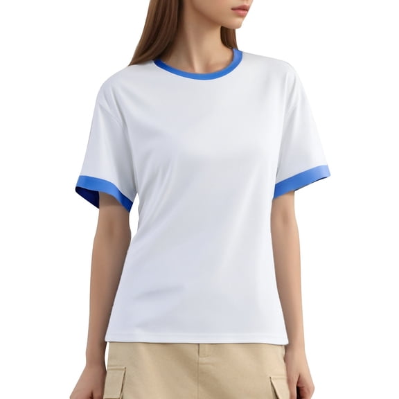 RMGVDSD Women's T Shirts Women's Casual Fashion Loose Tee Shirts Matching Color Round Neck Short Sleeved T Shirt Casual Tees Blouse
