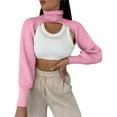 thumbnail image 1 of RMGVDSD Women's Turtleneck Shrug Sweater Long Sleeve Turtleneck Cutout Knitted Arm Warmer Cropped Sweaters Solid Color Comfort Pullover Sweater Tops /Pink, 1 of 5