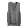 thumbnail image 1 of RMGVDSD Women's V Neck Knitted Vest Loose Versatile Sweater Vest Solid Color Vest Sleeveless Sweater Vest Knit Fashion Pullover Tops /Grey, 1 of 3