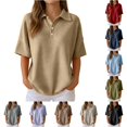 thumbnail image 1 of RMGVDSD Women's Waffle Collared Short Sleeve Polo Shirt Top 4-Button Loose Drop Shoulder Casual Golf Shirts Work Summer Blouse, 1 of 4