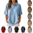 thumbnail image 1 of RMGVDSD Women's Waffle Collared Short Sleeve Polo Shirt Top 4-Button Loose Drop Shoulder Casual Golf Shirts Work Summer Blouse, 1 of 4