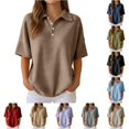 thumbnail image 1 of RMGVDSD Women's Waffle Collared Short Sleeve Polo Shirt Top 4-Button Loose Drop Shoulder Casual Golf Shirts Work Summer Blouse, 1 of 4