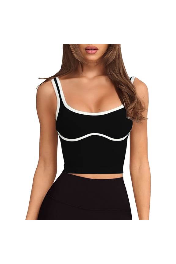 Womens 2026 Summer Tank Tops Workout Tank Tops For Yoga Gym Fitness Low U Neck Slim Fit Sleeveless With Color Block All Season Activewear Temperament Blouses