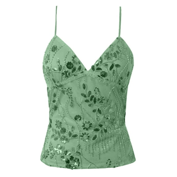 RMGVDSD Womens Casual Summer Tops Women's Tank Top Lightweight Tops Vacation Wear With Sheer And Sequins Spring Fashion Soft Camisole Top
