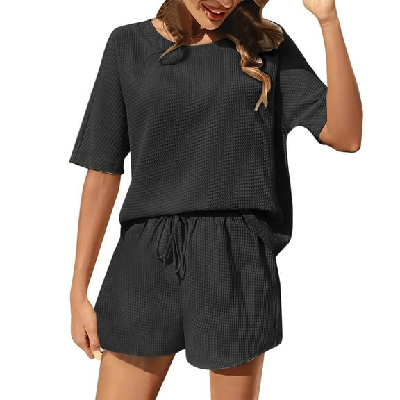 RMGVDSD Womens Fashion 2 Piece Outfits Sweatsuits Casual Summer Short Sleeve Round Neck Tops And Shorts Sets Comfort Fit Women Outfits