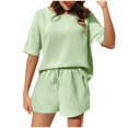 thumbnail image 1 of RMGVDSD Womens Fashion 2 Piece Outfits Sweatsuits Casual Summer Short Sleeve Round Neck Tops And Shorts Sets Cozy Pajamas Sweatsuit Set, 1 of 9