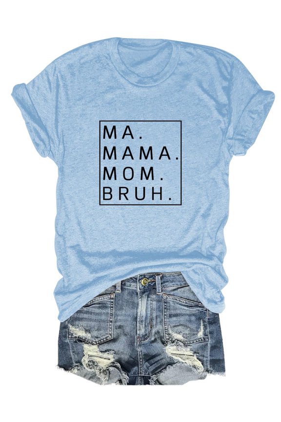 Womens Fashion Tops Mama Shirts For Women Loose Fit Ma Mama Mom Bruh Letter Print Short Sleeve T Shirt Trendy Going Out Tops