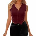 thumbnail image 1 of RMGVDSD Womens Fashion Tops Women's Lace Trimmed Fitted Back Button Tank Top Stylish Elegant Trendy T Shirts Blouses, 1 of 5