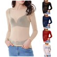 thumbnail image 1 of RMGVDSD Womens Mesh Tops Sheer Long Sleeve Shirts Boat Neck See-Through Slim Fit Basic Undershirt Tees Solid Color Party Blouses, 1 of 6