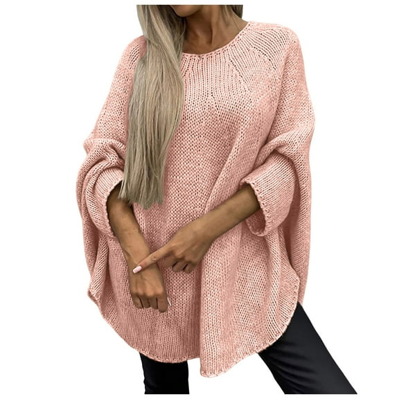 RMGVDSD Womens Oversized Sweaters Autumn Winter Casual Crew Neck Long Sleeve Loose Pullover Sweater Tops Solid Color Loose Fit Basic Pullover Top /Pink