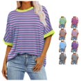 thumbnail image 1 of RMGVDSD Womens Oversized T Shirts Summer Tops Short Sleeve Striped T-Shirt Loose Fit Crew Neck Tee Shirts Basic Casual Tops, 1 of 6