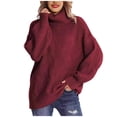 thumbnail image 1 of RMGVDSD Womens Oversized Turtleneck Sweater Cozy Loose Cable Knit Long Sleeve Pullover Sweater Tops With Pattern Solid Color Casual Classic Soft Sweater /Red, 1 of 2