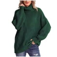 thumbnail image 1 of RMGVDSD Womens Oversized Turtleneck Sweater Cozy Loose Cable Knit Long Sleeve Pullover Sweater Tops With Pattern Solid Color Classic Casual Fall Sweaters /Green, 1 of 2