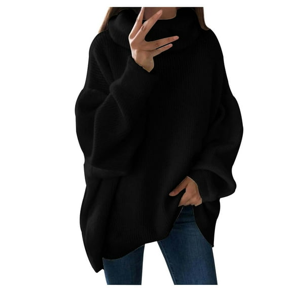 RMGVDSD Womens Oversized Turtleneck Sweaters Women's Fashion Sweater Sweatshirt Knitted Casual Sweater Long Sleeve Sweater Solid Color Casual Basic Sweater Clothes /Black