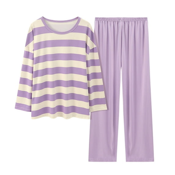 RMGVDSD Womens Pajama Sets Comfortable Striped Long Sleeve Top And Pants Set Loose Fit Pajamas 2 Piece Comfy Sleepwear Loungewear Suit Valentines Nightwear