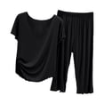 thumbnail image 1 of RMGVDSD Womens Pajama Sets Trendy Women's Summer Short Sleeve Top With Capri Pants Pajama Set Lightweight Casual Home Wear For Ladies Soft Sleepwear Loungewear, 1 of 3