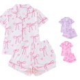 thumbnail image 1 of RMGVDSD Womens Pajama Sets Women's Bow Print Pajamas 2 Piece Short Sleeve Button Down Top and Shorts Sleepwear Set Fashion Loungewear, 1 of 9