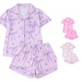 thumbnail image 1 of RMGVDSD Womens Pajama Sets Women's Bow Print Pajamas 2 Piece Short Sleeve Button Down Top and Shorts Sleepwear Set Fashion Loungewear, 1 of 9