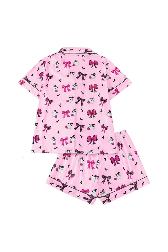 Womens Pajama Sets Women's Halloween Pajamas Printed Button Down Short Sleeve Shirt And Shorts Pajama Set Loungewear Cute Sleepwear S