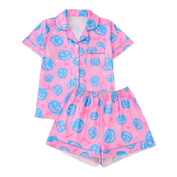 RMGVDSD Womens Pajama Sets Womens Pajamas Printed Button Down Sleepwear Short Sleeve Shirt And Shorts Pajama Set Soft Loungewear Nightwear Loungewear Soft Sleepwear