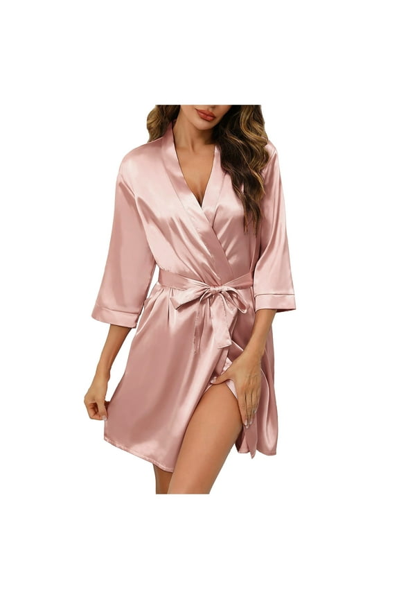 Womens Pajamas Set 2 Piece Women's Bride Bridesmaids Robe Short Satin Kimono Robes For Wedding & Bridal Party Silk Bathrobes For Women Comfy Ladies Pajamas