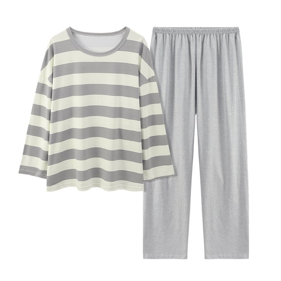 RMGVDSD Womens Pajamas Set Comfortable Striped Loungewear Set Women's Pajama Sets Casual Loose Long Sleeve Top and Pants Sleepwear Suit