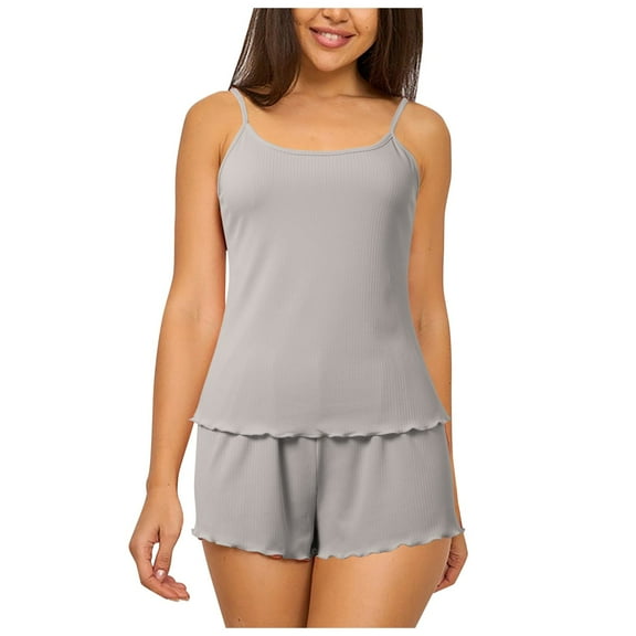 RMGVDSD Womens Pajamas Set Sexy Suspenders Shorts Sleepwear Set Solid Color Striped Loungewear Set Trendy Beach Travel Outfits