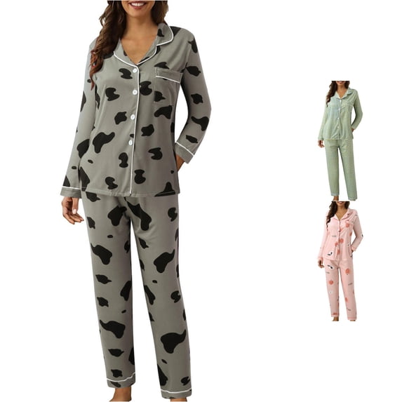 RMGVDSD Womens Plaid Pajama Sets Casual Lapel Button Down Sleepwear Long Sleeve Pajamas Two Piece Loungewar Fall Winter Clothes