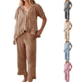 thumbnail image 1 of RMGVDSD Womens Plaid Pajamas Sets Ruffle V Neck Long Sleeve Button Down Shirt and Pants Gingham Sleepwear Loungewar 2 Piece Outfits, 1 of 5