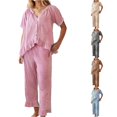thumbnail image 1 of RMGVDSD Womens Plaid Pajamas Sets Ruffle V Neck Long Sleeve Button Down Shirt and Pants Gingham Sleepwear Loungewar 2 Piece Outfits, 1 of 5