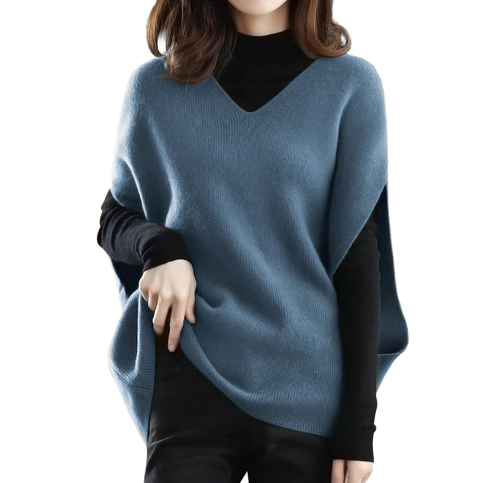 Women's Pullover Poncho Sweater - Cashmere Feel Shawl, Loose Fit, Ginger Yellow, One Size