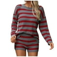 thumbnail image 1 of RMGVDSD Womens Striped Short Set 2 Piece Oversized Outfits Long Sleeve Sweater Top And Shorts Matching Sets Womens Short Summer Outfits, 1 of 6