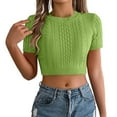 thumbnail image 1 of RMGVDSD Womens Summer Cropped Sweater Short Sleeve Crop Tops Crew Neck Knit Tops Solid Color Knit Fashion Pullover Tops /Green, 1 of 7