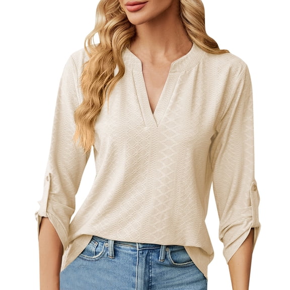 RMGVDSD Womens Summer T Shirt Women's V Neck Button 3/4 Sleeve T Shirt Casual Wear Stylish Blouses