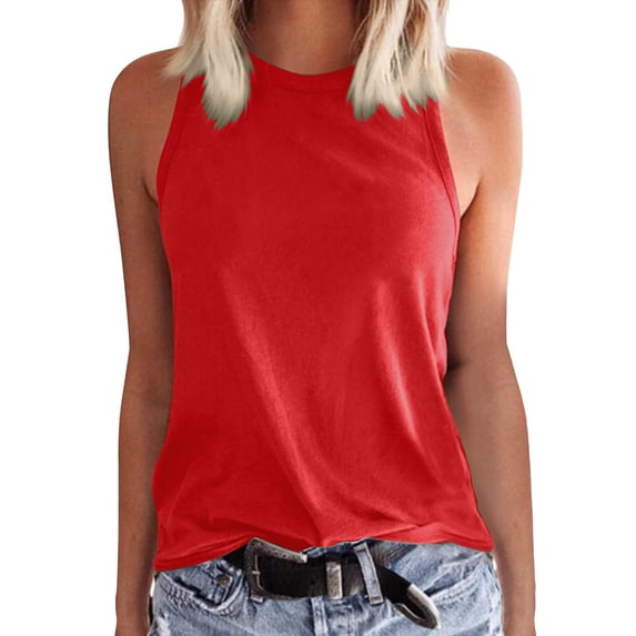 RMGVDSD Womens Summer Tank Tops Ladies Solid Color Tank Top Sleeveless T Shirts Crewneck Basic Tshirts Casual Tee Shirts Blouses Trendy Clothes Tops