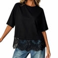 thumbnail image 1 of RMGVDSD Womens Summer Tops Lace Trim Round Neck Loose Fit Casual Tee Shirts Basic T-Shirts Top Soft Comfortable Breathable Blouses Versatile Tee Blouse, 1 of 6