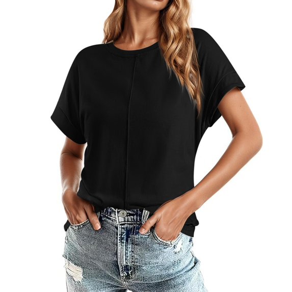 RMGVDSD Womens Summer Tops Round Neck Solid Color Raglan Short Sleeve Loose Casual Top Fashion Tshirts Shirts