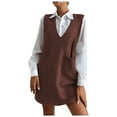 thumbnail image 1 of RMGVDSD Womens Sweater Vest Dress Knitted Pullovers Sweaters V Neck Tank Sweater Dress With Pockets Sleeveless Vests Solid Color Fashion Basic Sweater Tops /Brown, 1 of 5