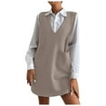 thumbnail image 1 of RMGVDSD Womens Sweater Vest Dress Knitted Pullovers Sweaters V Neck Tank Sweater Dress With Pockets Sleeveless Vests Solid Color Trendy Casual Knitted Tops /Khaki, 1 of 5