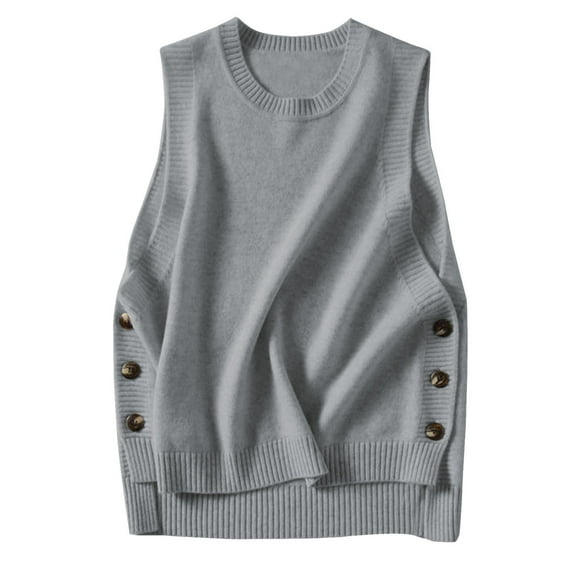 RMGVDSD Womens Sweater Vest Solid Color Loose Fit Women's Round Neck Sleeveless Pullover Ribbed Knit Sweater Vest Top Casual Classic Soft Sweater /Grey